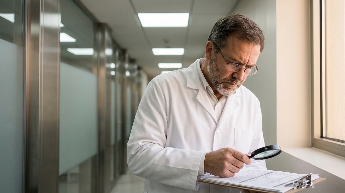 Médecin légiste concentré dans un couloir d'institut