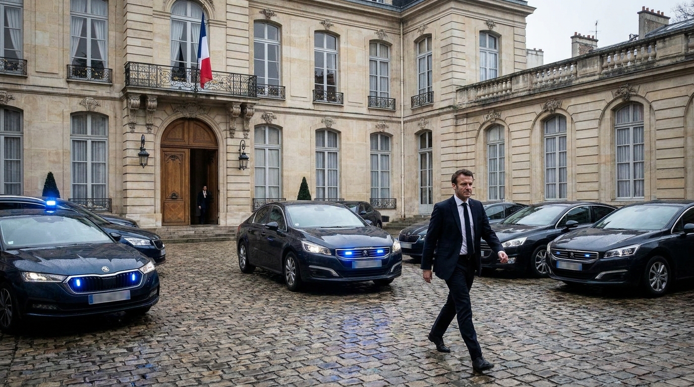Arrivée ministérielle devant un bâtiment officiel français