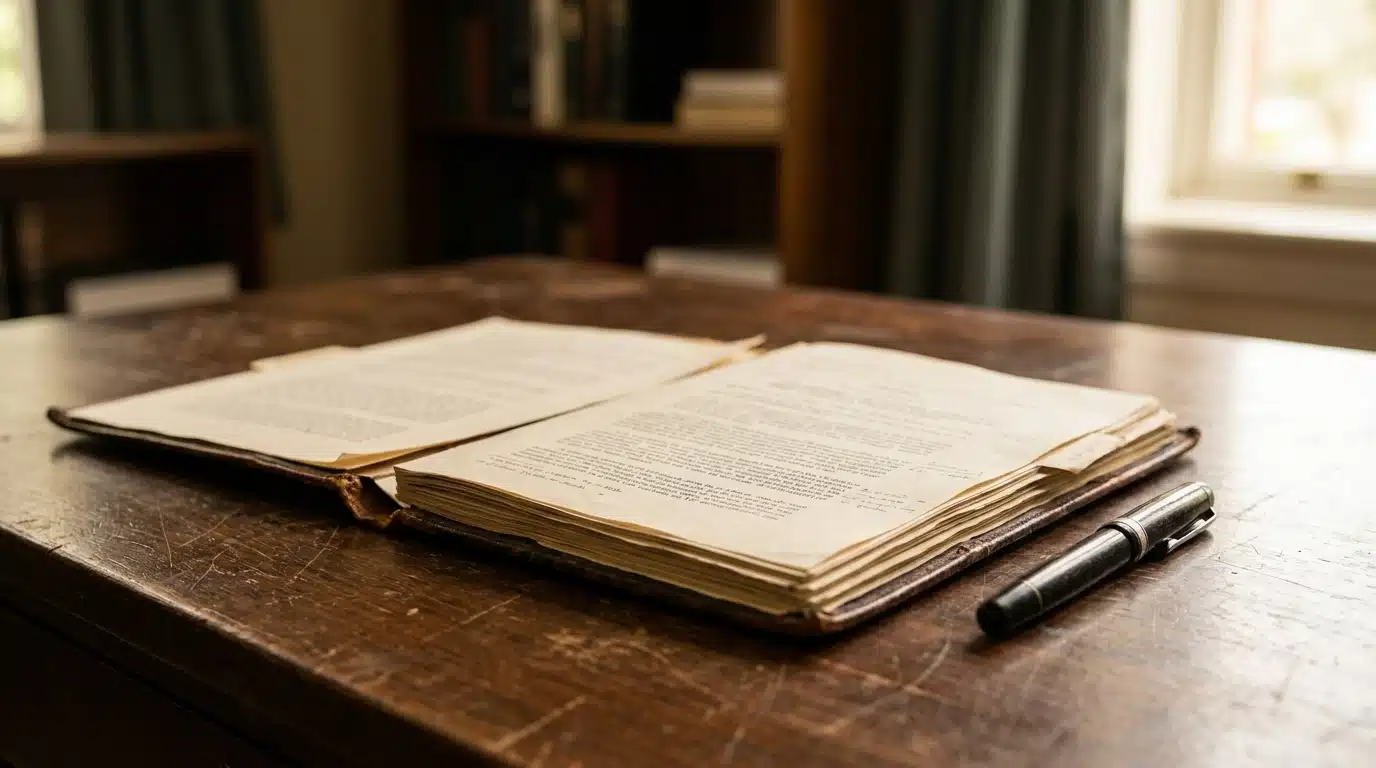 Document médico-légal posé sur un bureau sombre avec un stylo