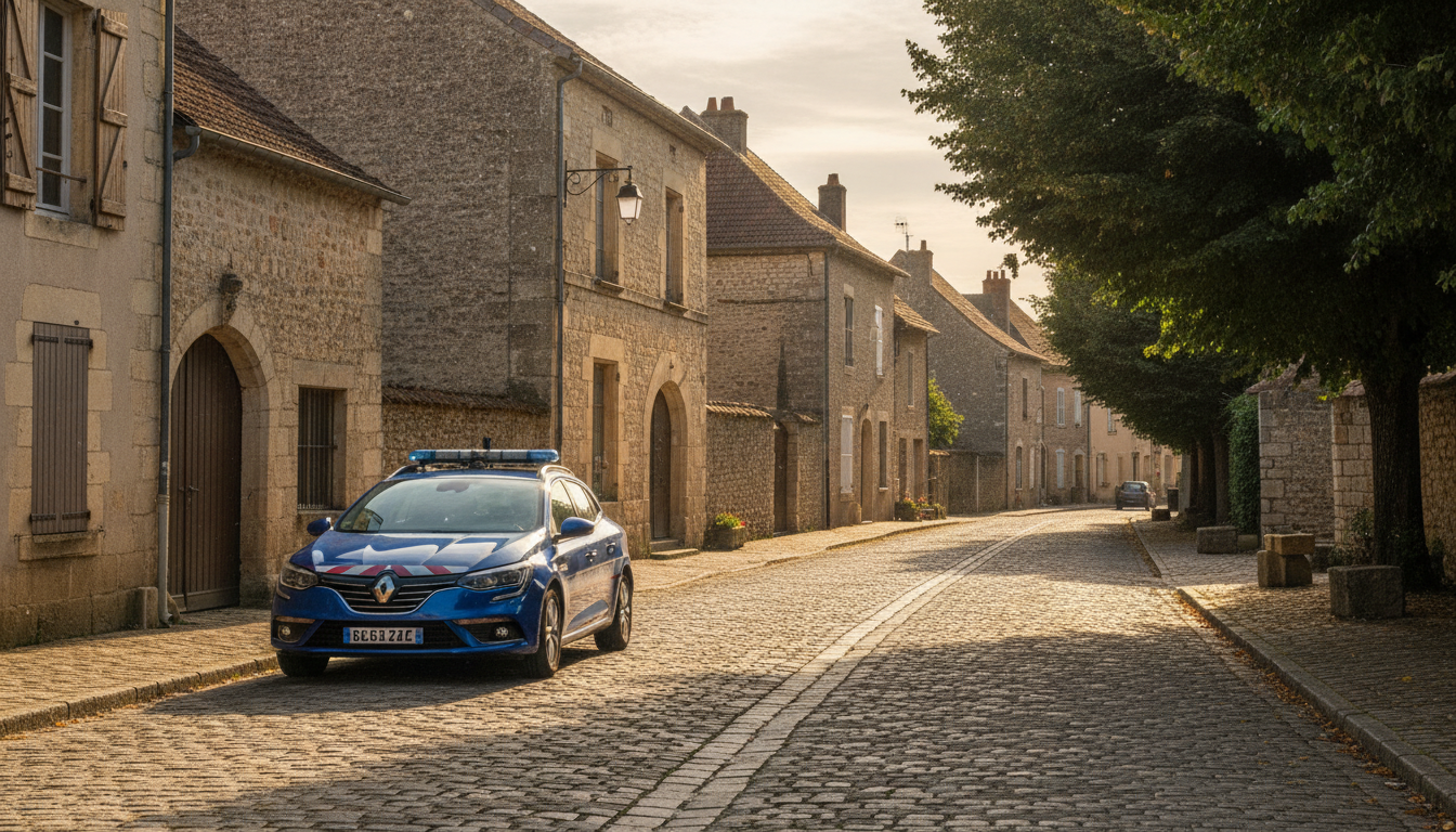 Véhicule de gendarmerie dans un village du Gers