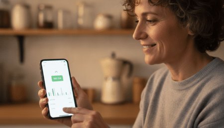 Personne vérifiant le virement de 100 euros sur son téléphone