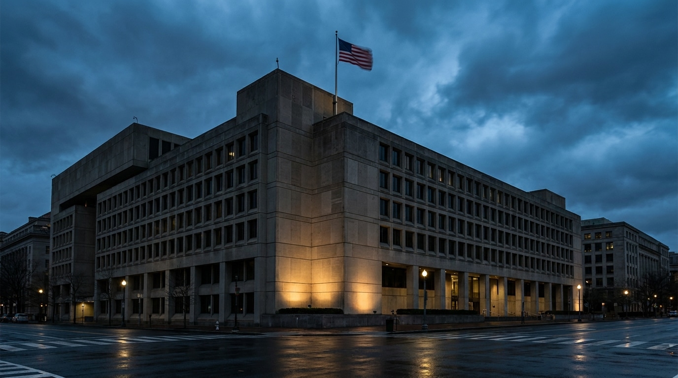 Façade du siège du FBI à Washington au crépuscule