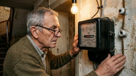 Ancien compteur électrique français en bakélite noire avec disque tournant