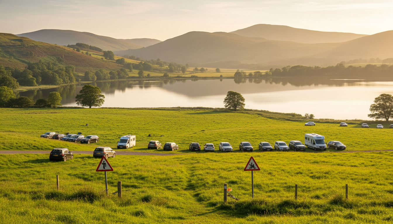 Voitures garées illégalement dans un champ du Lake District