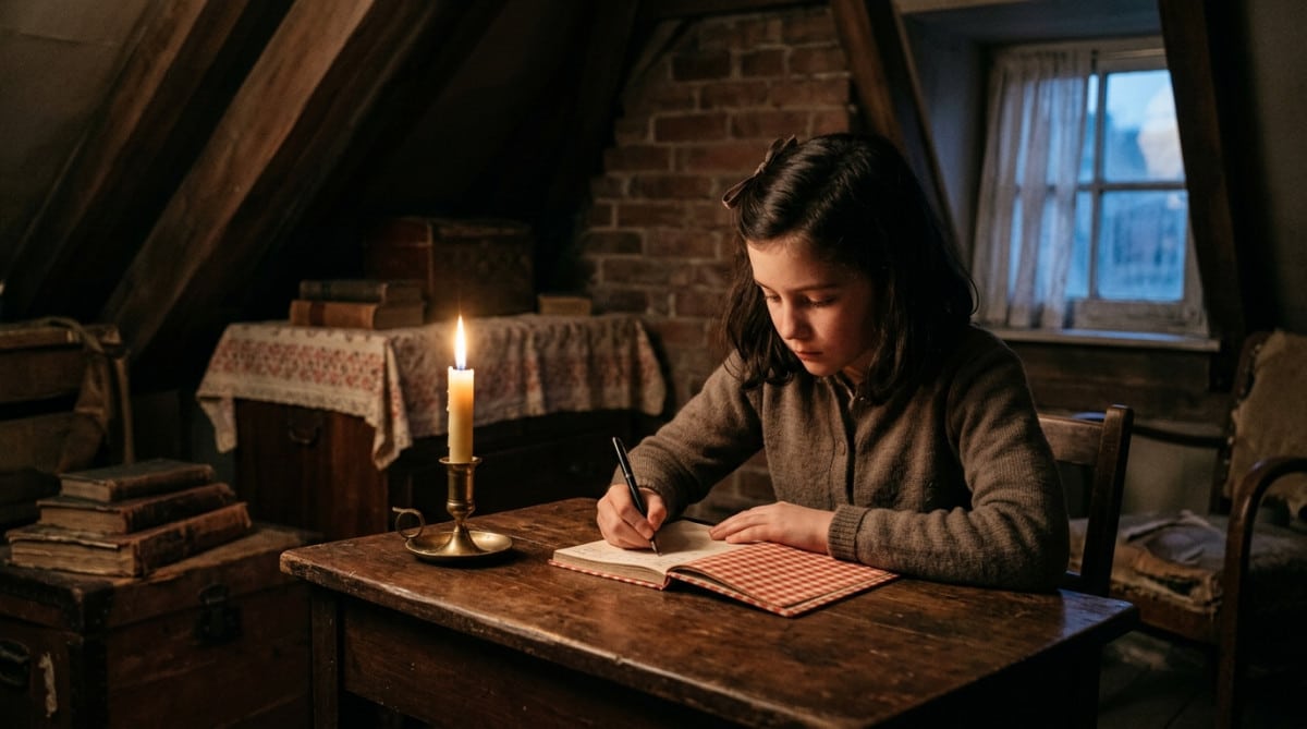 Anne Frank écrivant dans son journal intime à Amsterdam en 1942