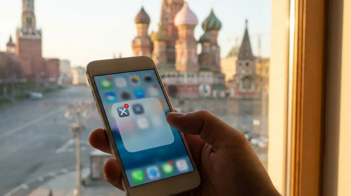 Smartphone affichant une application bloquée tenu en main
