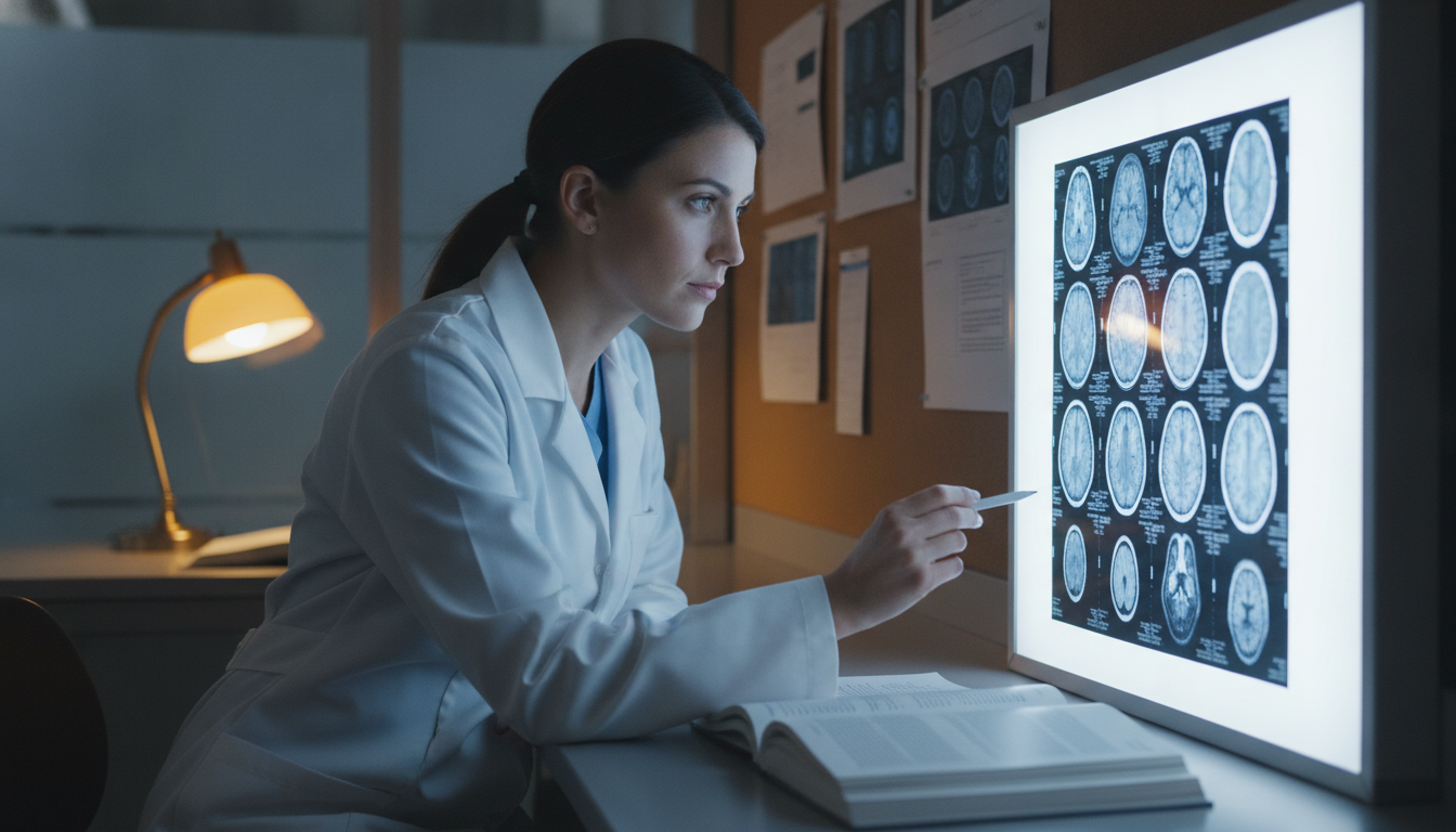 Chercheur analysant des images cérébrales en laboratoire
