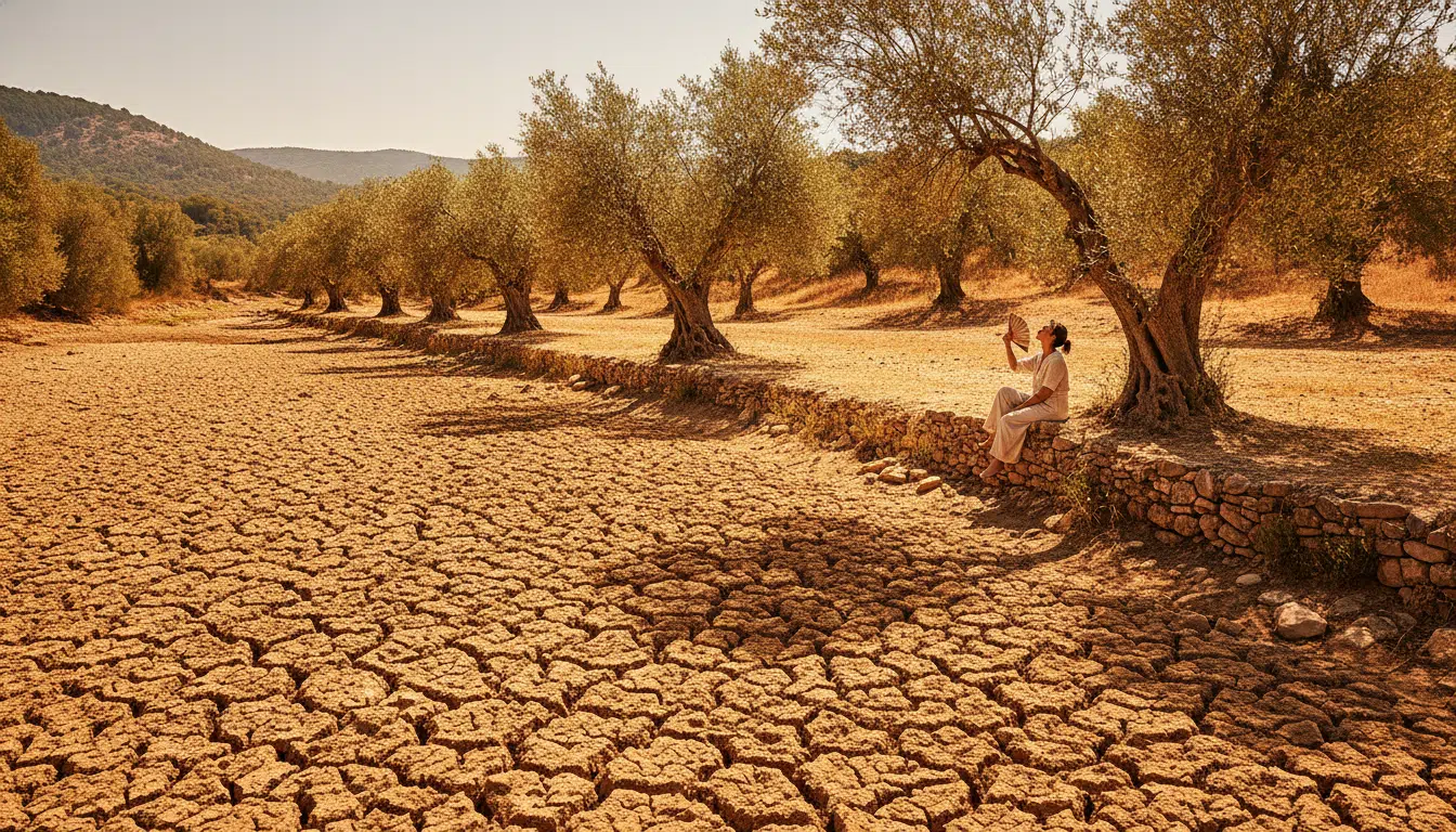 Paysage desséché et rivière à sec en pleine chaleur estivale