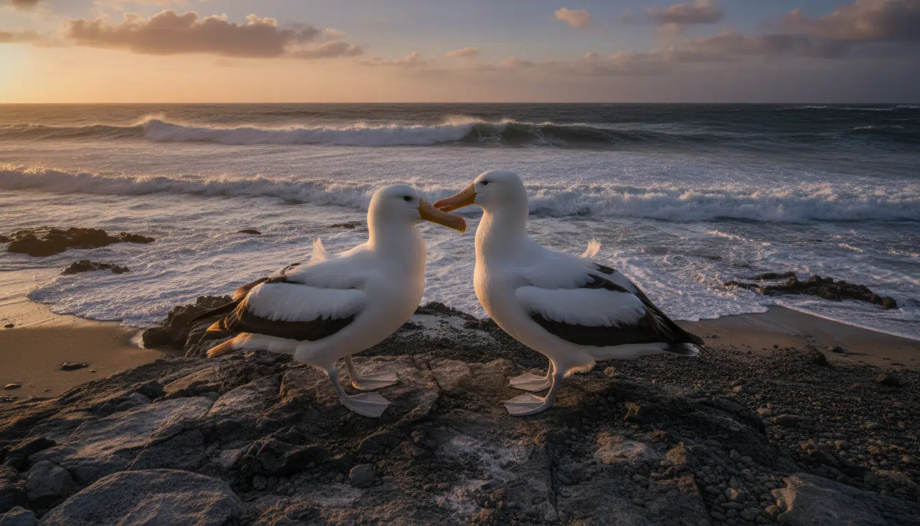 Couple d'albatros se retrouvant sur une île isolée