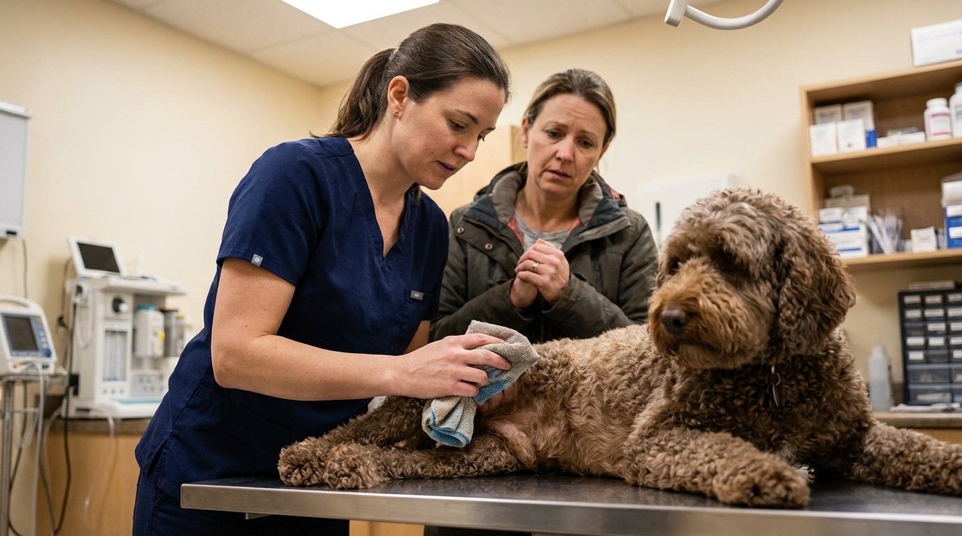 Vétérinaire appliquant un linge humide sur un chien