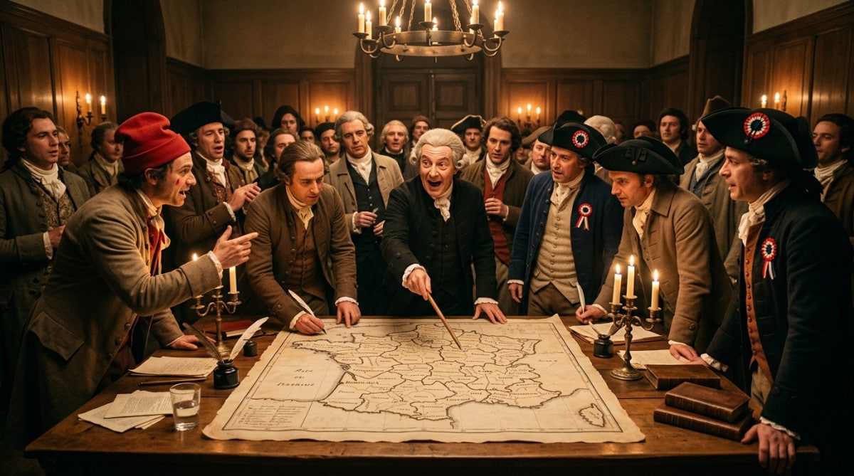 Assemblée révolutionnaire française dessinant la carte des départements en 1790