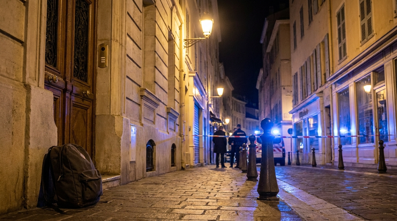 Sac à dos suspect devant un immeuble de Monaco la nuit