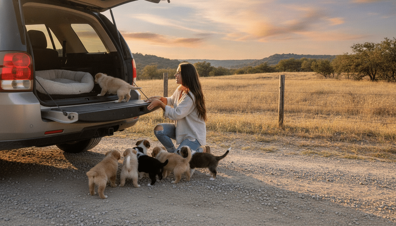 Les chiots montent d'eux-mêmes dans la voiture de leur sauveuse