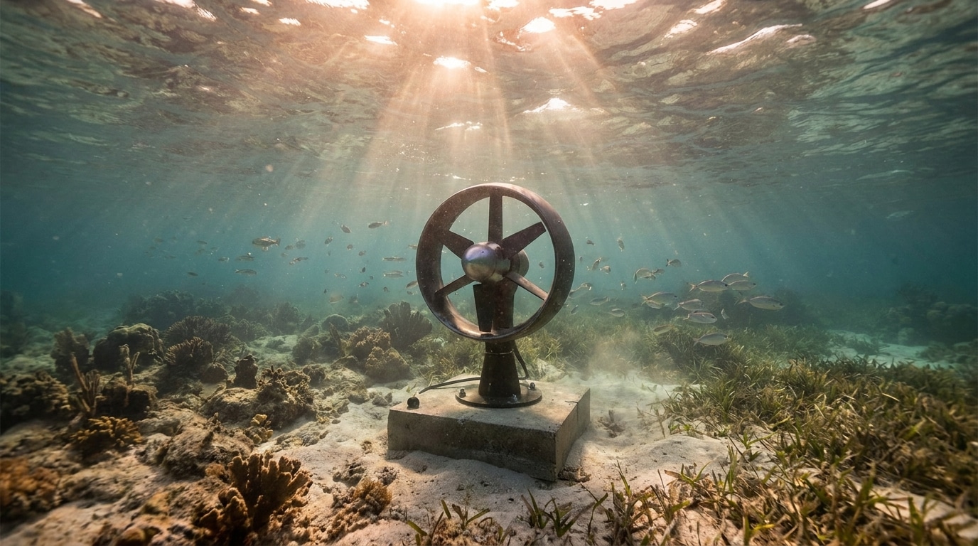 Petite turbine sous-marine dans des eaux côtières peu profondes