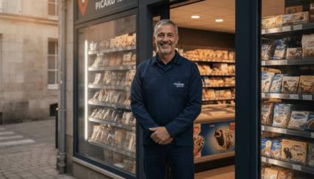 Responsable de magasin Picard devant son point de vente