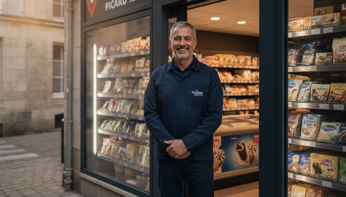 Responsable de magasin Picard devant son point de vente