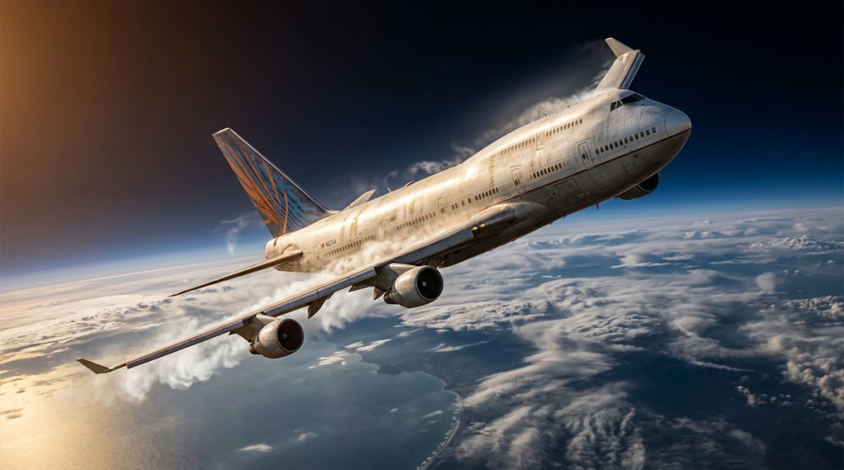 Avion de ligne en altitude extrême avec turbulences aérodynamiques