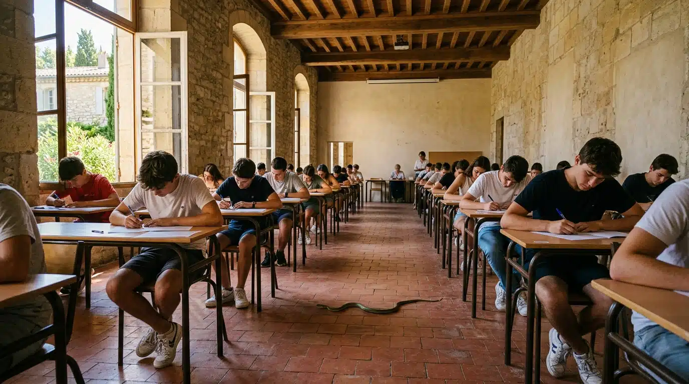 Couleuvre dans une salle d'examen du bac à Nîmes