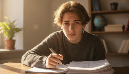 Lycéen concentré révisant pour le bac 2026