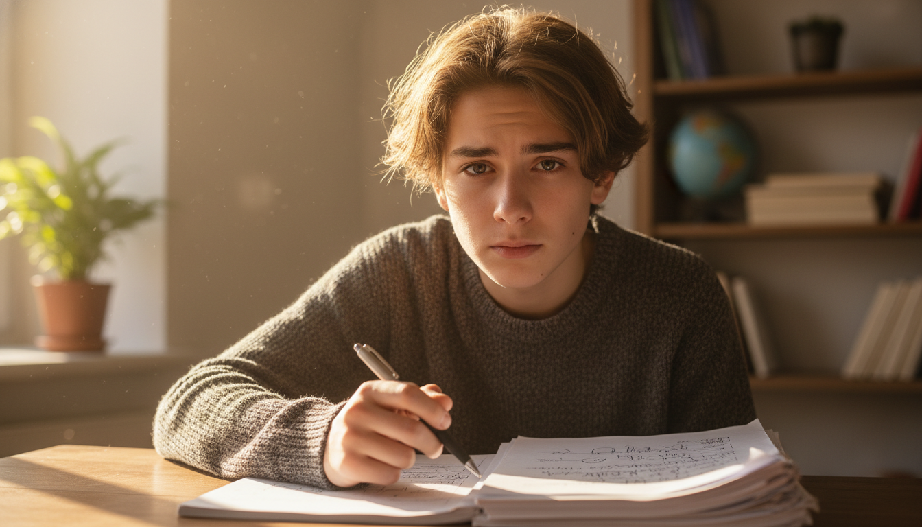 Lycéen concentré révisant pour le bac 2026