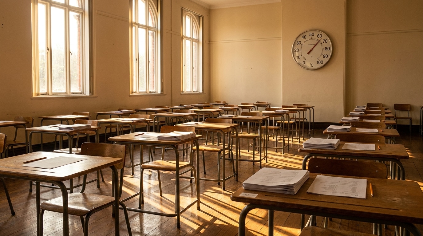 Salle d'examen vide baignée de soleil intense