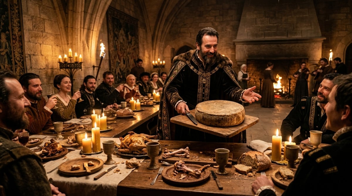 Banquet médiéval français avec plateau de fromages