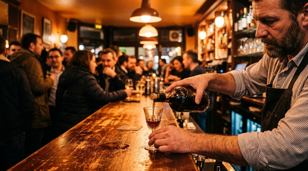 Barman servant un spiritueux dans un bar du Nord
