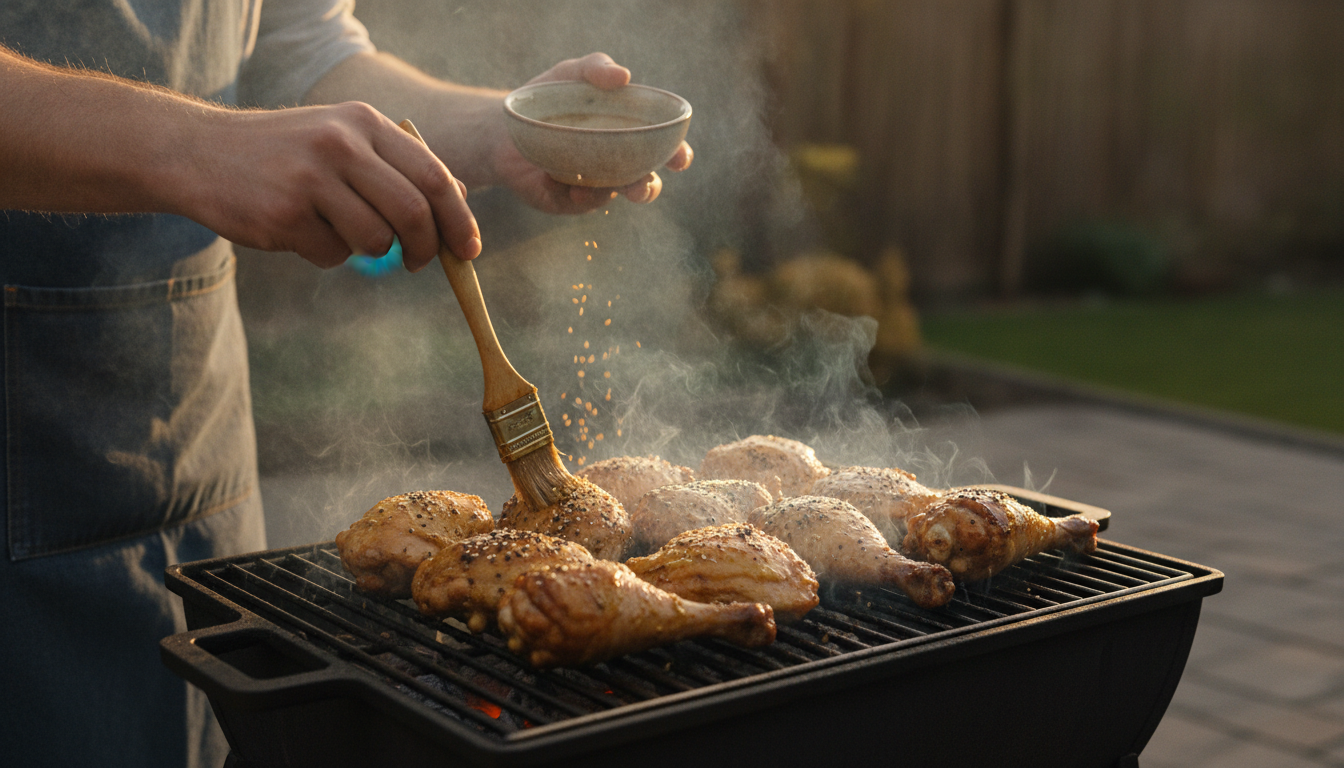 Glaçage doré au pinceau sur des grillades au barbecue