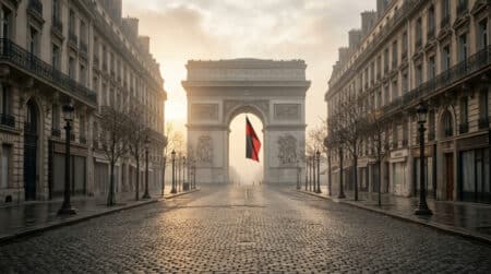 Boulevard parisien désert le matin du 14 juin 1940