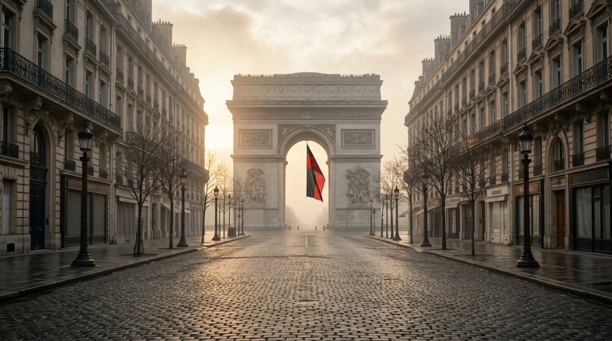 Boulevard parisien désert le matin du 14 juin 1940