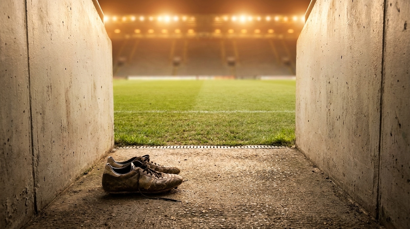 Tunnel de stade vide avec des crampons posés au sol