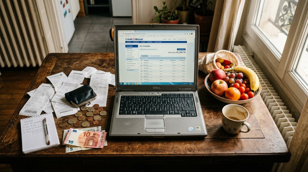 Budget mensuel étalé sur une table avec reçus et pièces