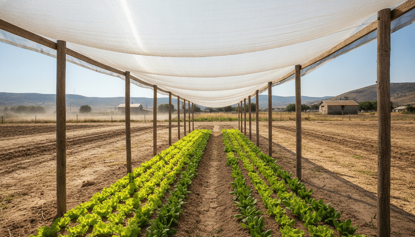 Voile d'ombrage protégeant des jeunes plants de salade