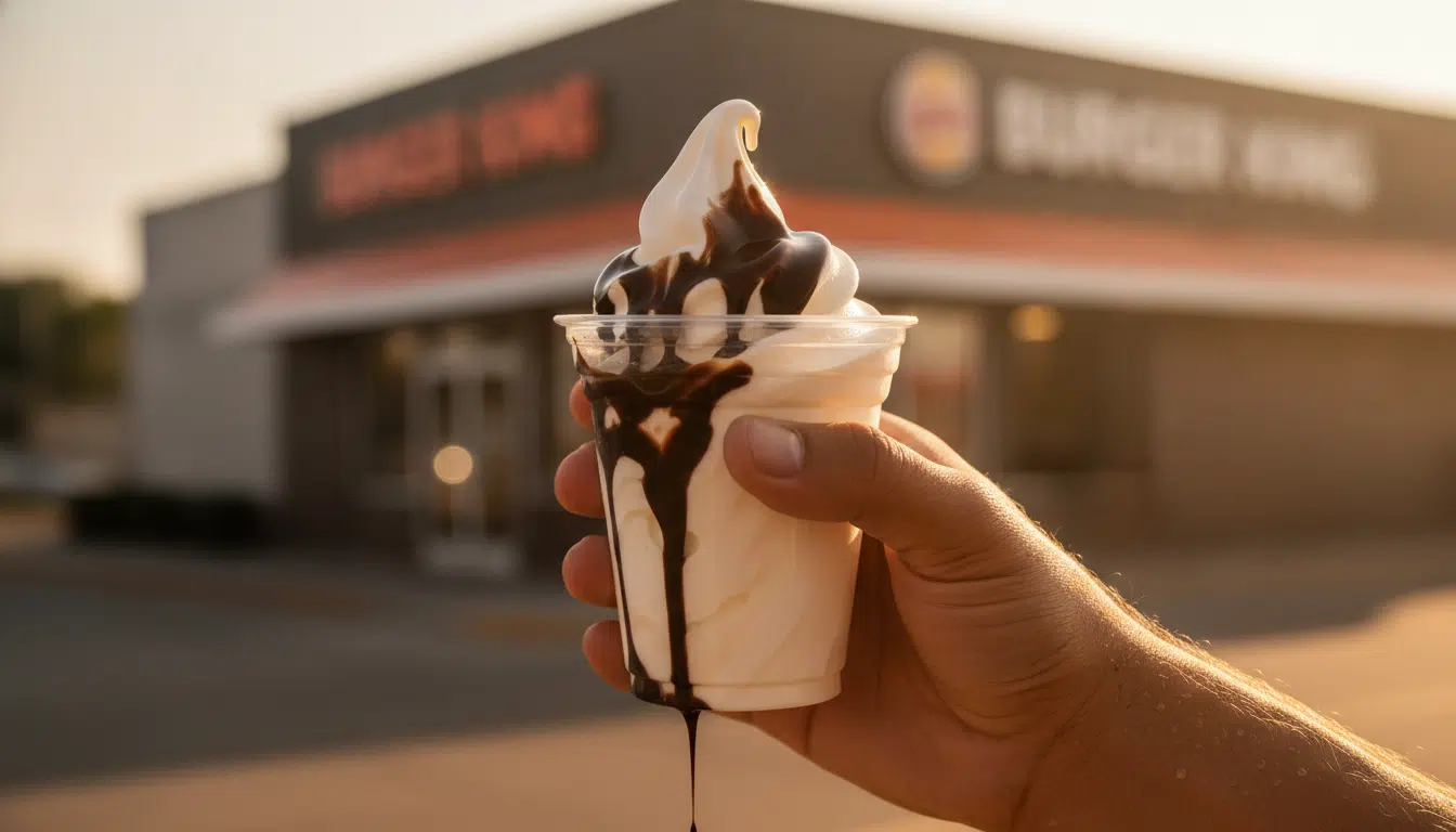 Sundae glacé tenu en main par forte chaleur