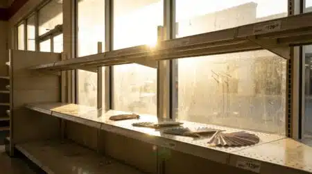 Rayons vides de ventilateurs dans un magasin en période de canicule