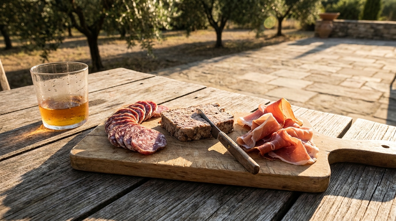 Plateau de charcuterie avec saucisson et jambon cru