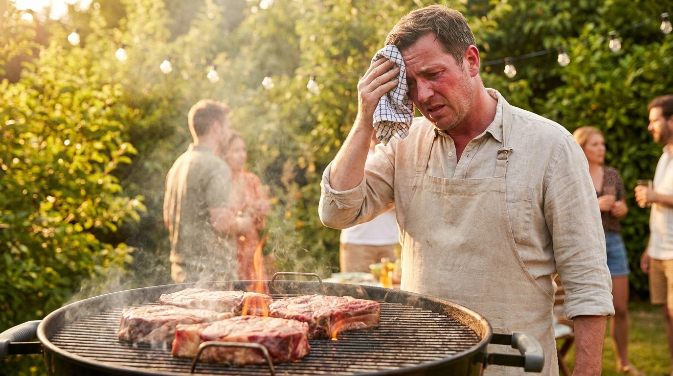 Barbecue de viande rouge en pleine chaleur estivale