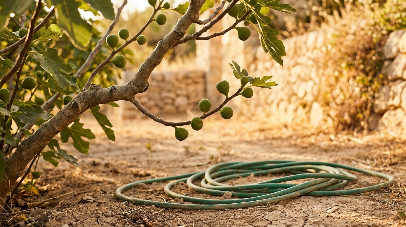 Figues vertes sur branche de figuier en plein soleil