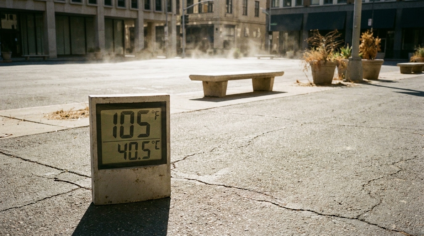 Thermomètre urbain affichant une température extrême en été