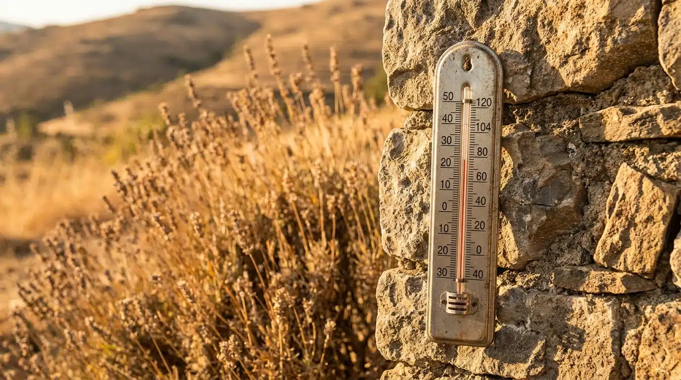 Thermomètre extérieur affichant une température très élevée