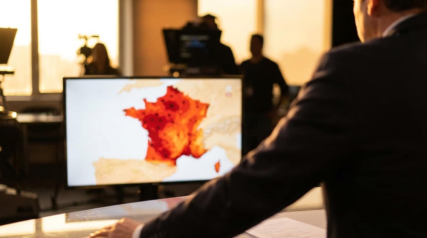 Carte météo de la France avec zones de chaleur en rouge