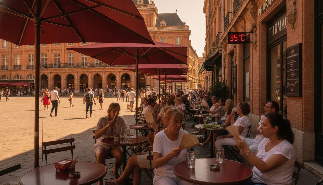 Place du Capitole à Toulouse pendant la canicule de juin