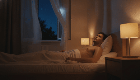 Personne éveillée dans son lit en sueur pendant la canicule