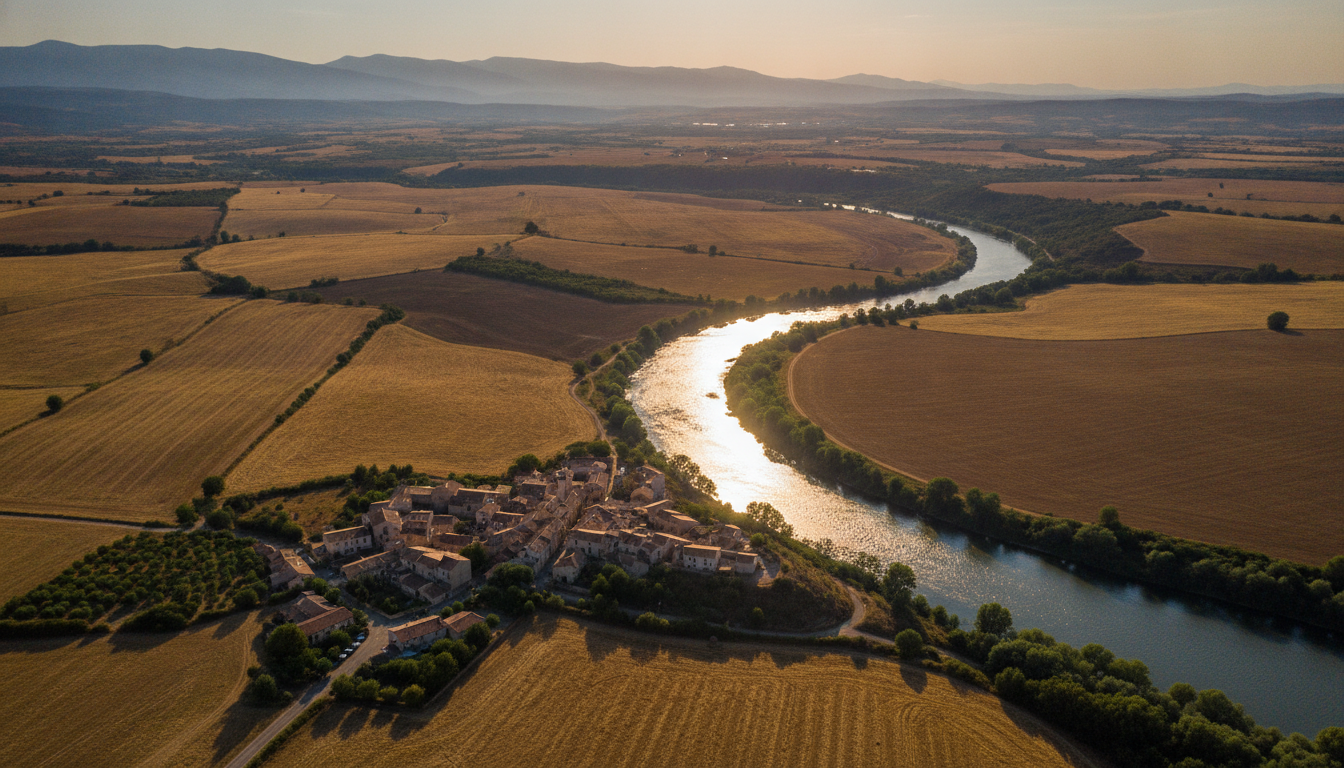 Vue aérienne de la vallée du Rhône en pleine chaleur estivale