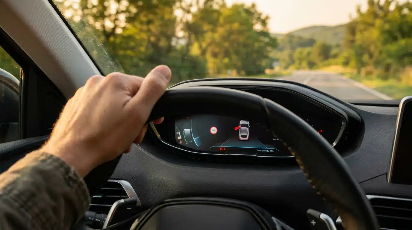 Écran de consommation d'énergie sur le tableau de bord d'une voiture