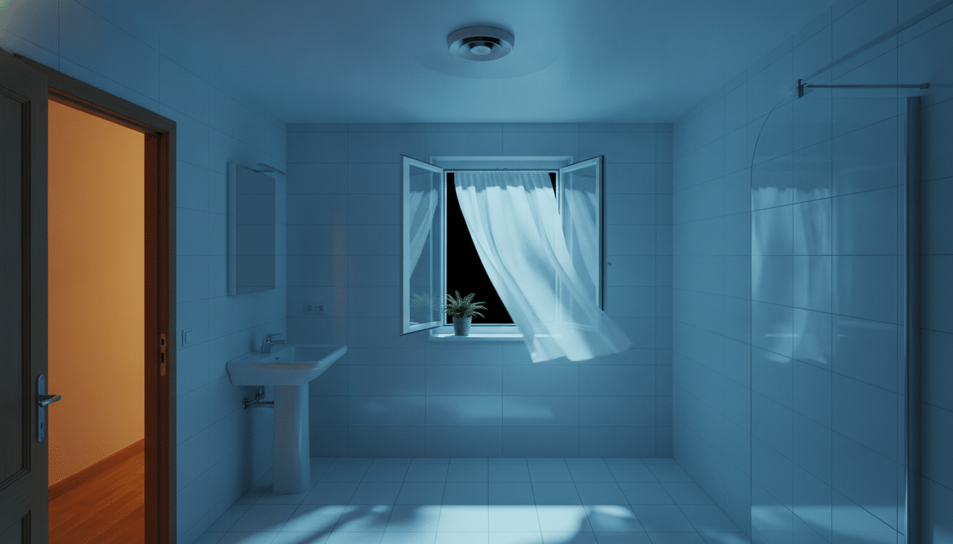 Salle de bain fenêtre ouverte la nuit pour ventilation traversante