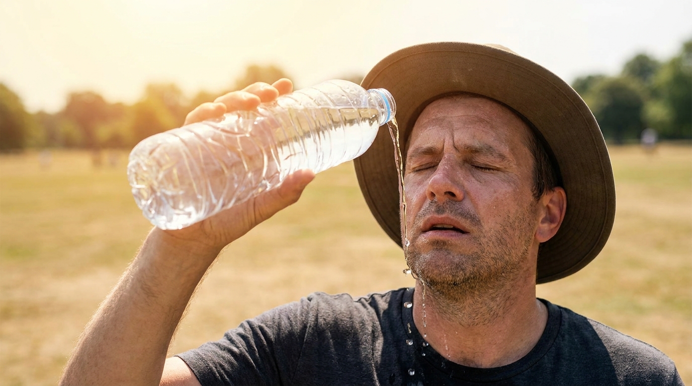 Personne s'aspergeant d'eau par forte chaleur