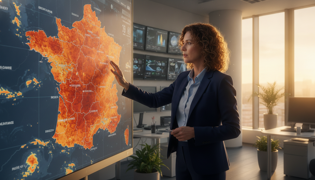 Météorologue analysant une carte de canicule sur la France