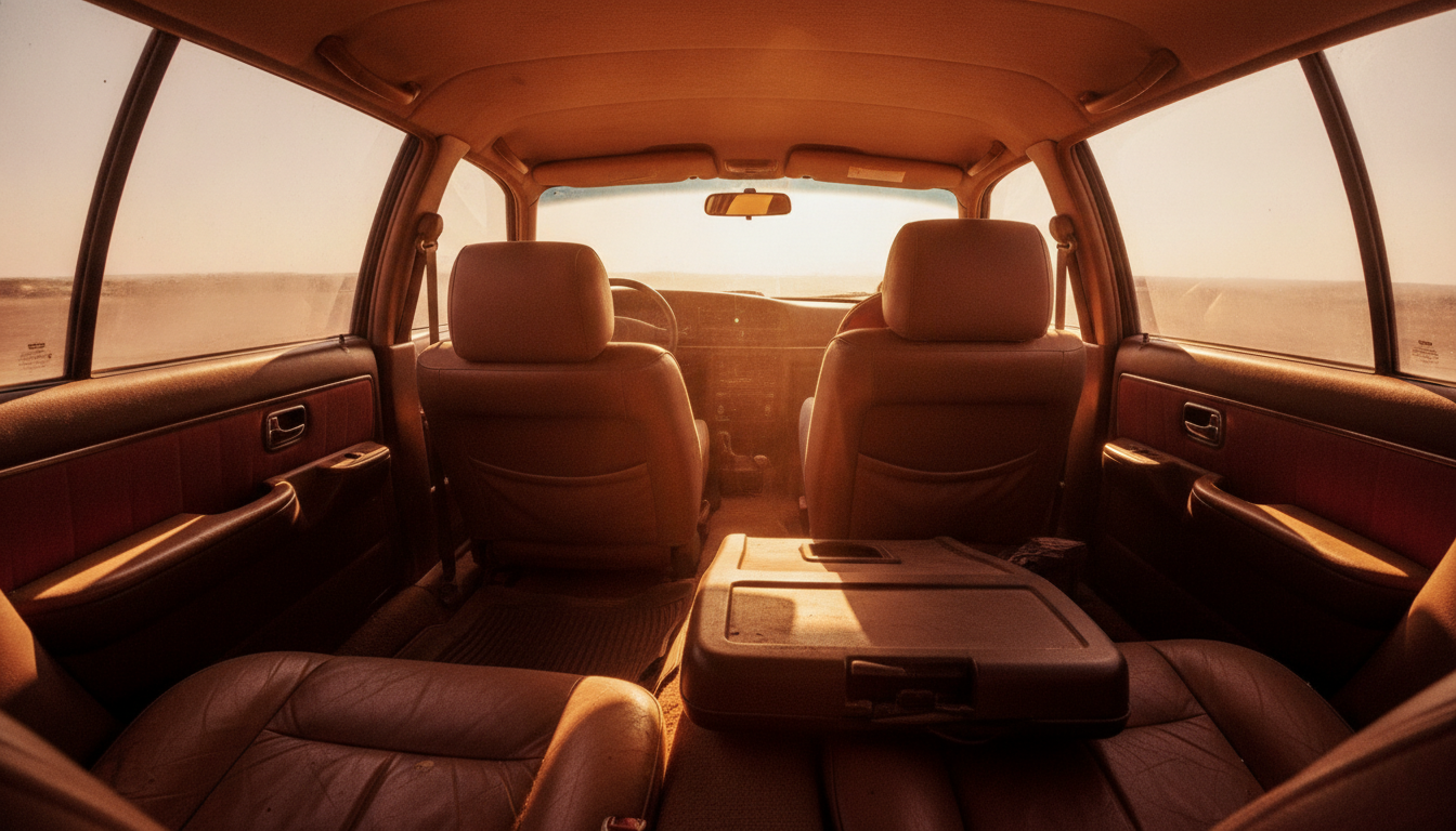Intérieur surchauffé d'une voiture avec siège enfant