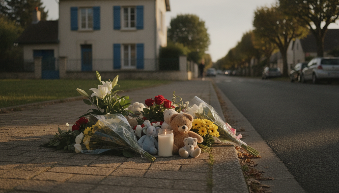 Hommage avec fleurs et peluches devant le domicile familial